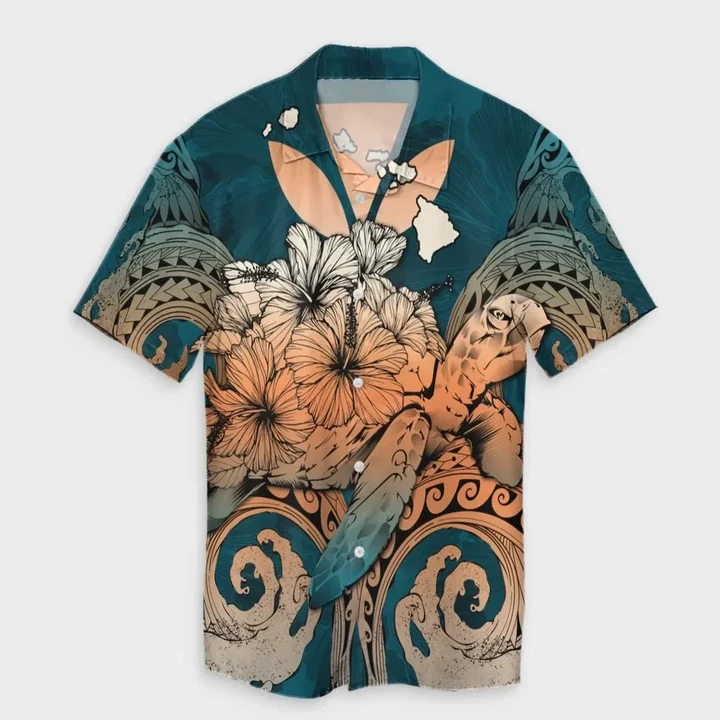 AmericansPower Shirt - Hawaii Turtle Wave Polynesian Hawaiian Shirt Hey Style Orange