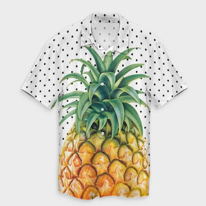 AmericansPower Shirt - Hawaiian Pineapple Polka Dots Background Polynesian Hawaiian Shirt