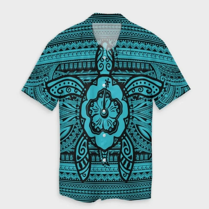 AmericansPower Shirt - Hawaiian Turtle Polyensian Tribal Hawaiian Shirt Blue