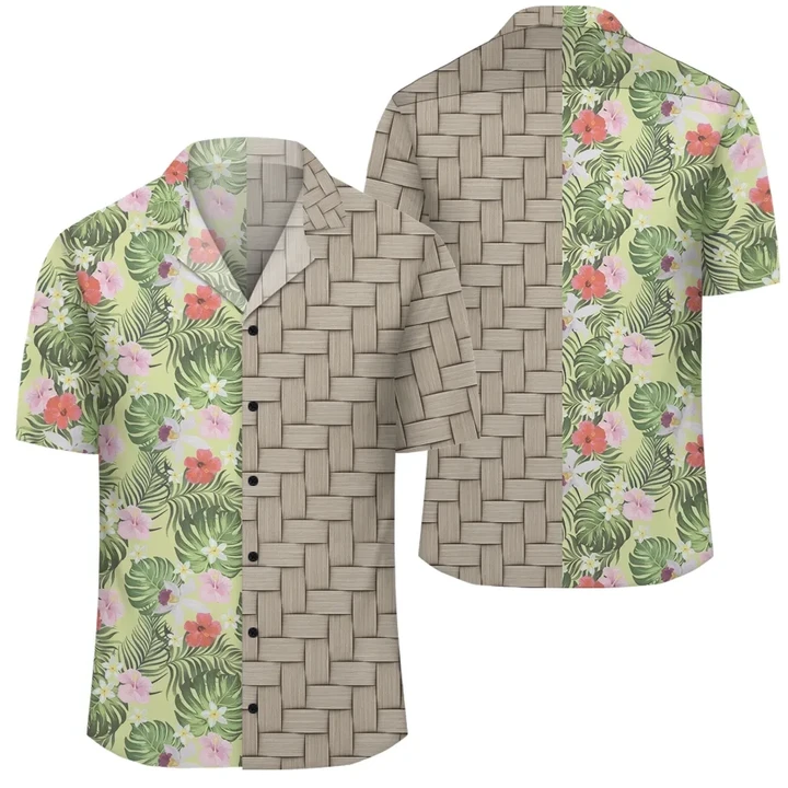 AmericansPower Shirt - Tropical Hibiscus Plumeria Green Lauhala Moiety Hawaiian Shirt