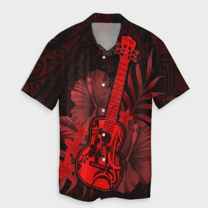 AmericansPower Shirt - Hawaiian Hawaii Ukulele Flower Hawaiian Shirt Red