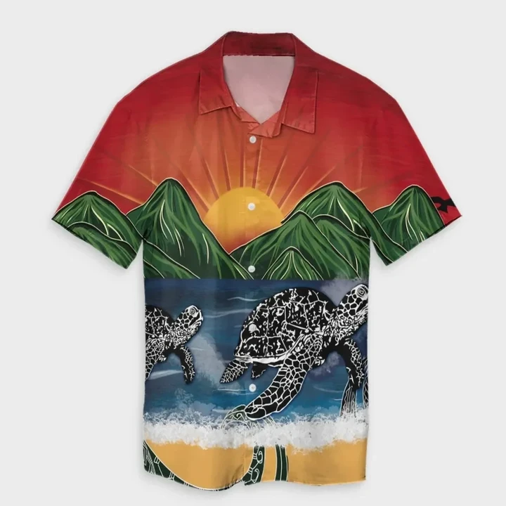 AmericansPower Shirt - Hawaiian Sunset Ocean Turtle Hawaiian Shirt