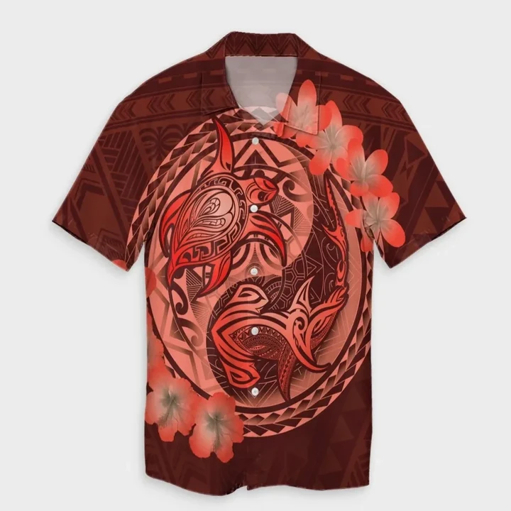 AmericansPower Shirt - Hawaii Yin Yang Turtle Shark Hibiscus Plumeria Hawaiian Shirt Orange
