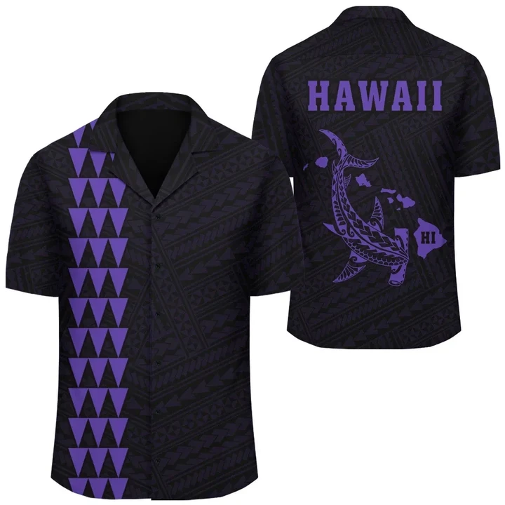 AmericansPower Shirt - Kakau Polynesian Hammerhead Shark Map Hawaii Shirt Purple