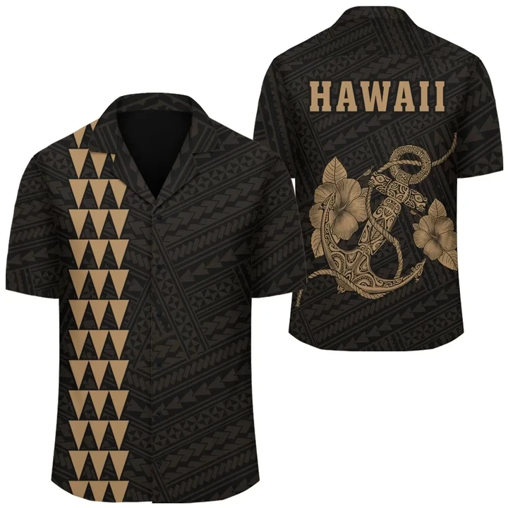 AmericansPower Shirt - Kakau Polynesian Anchor Hawaii Shirt Gold