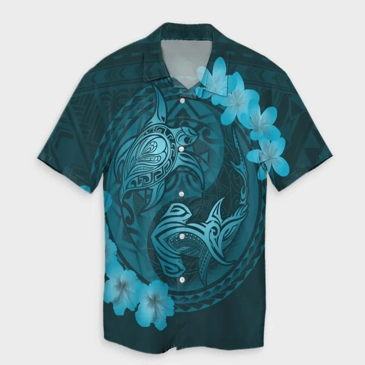 AmericansPower Shirt - Hawaii Yin Yang Turtle Shark Hibiscus Plumeria Hawaiian Shirt Pastel