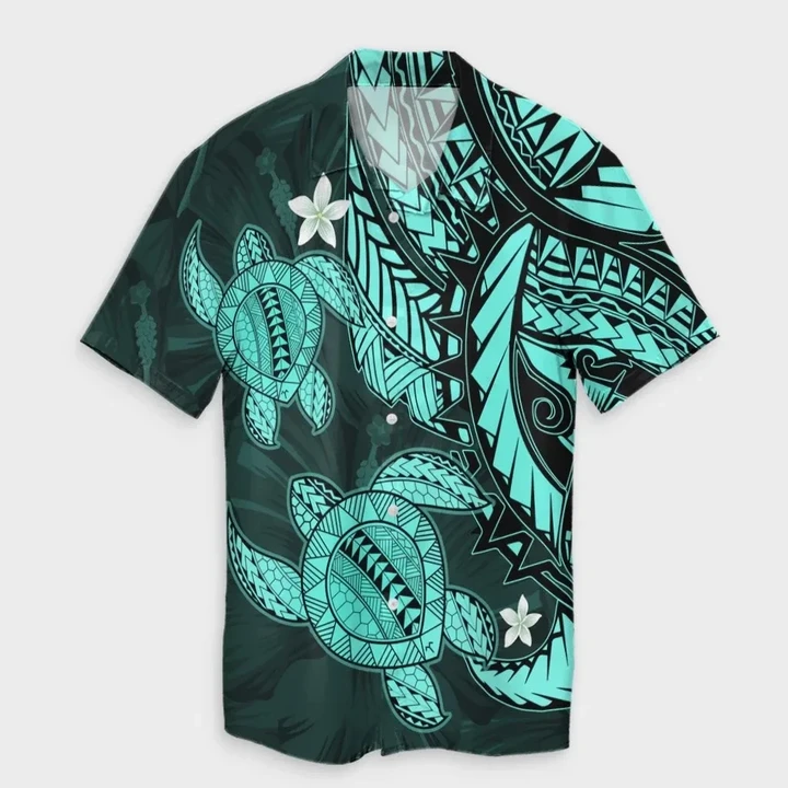 AmericansPower Shirt - Hawaii Polynesian Turtle Hibiscus Hawaiian Shirt Turquoise