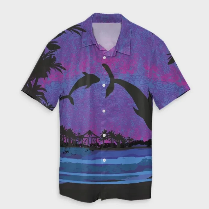AmericansPower Shirt - Hawaiian Dolphin In Night Polynesian Hawaiian Shirt
