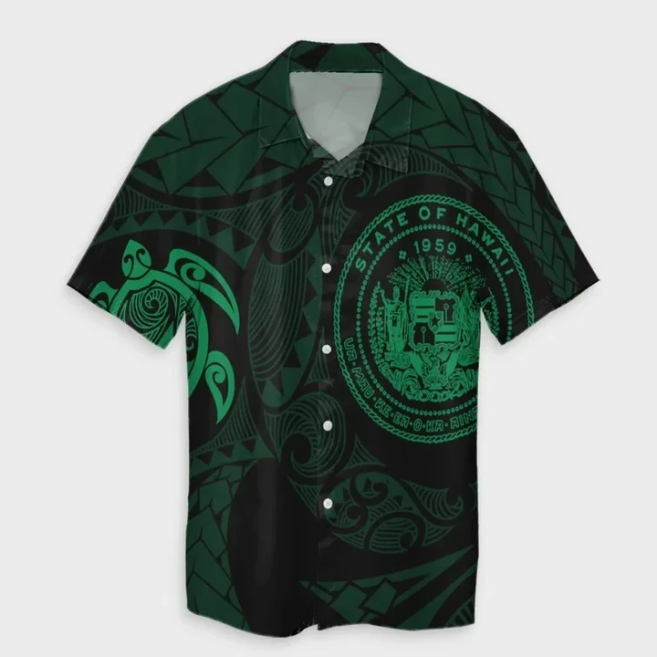 AmericansPower Shirt - Hawaiian Coat Of Arms Turtle Polynesian Hawaiian Shirt Green