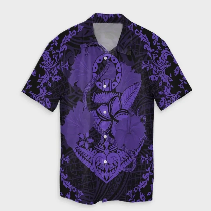 AmericansPower Shirt - Hawaii Anchor Hibiscus Flower Vintage Hawaiian Shirt Purple