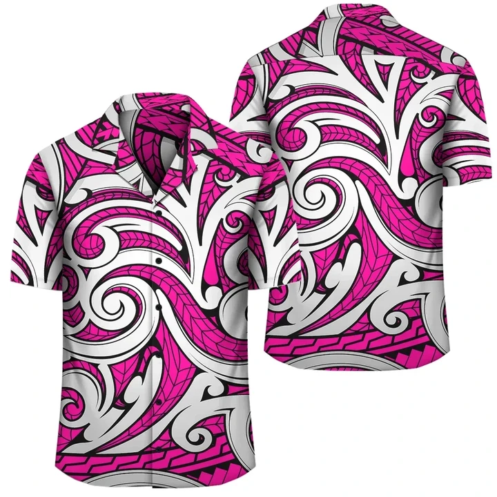 AmericansPower Shirt - Polynesian Maori Ethnic Ornament Pink Hawaiian Shirt