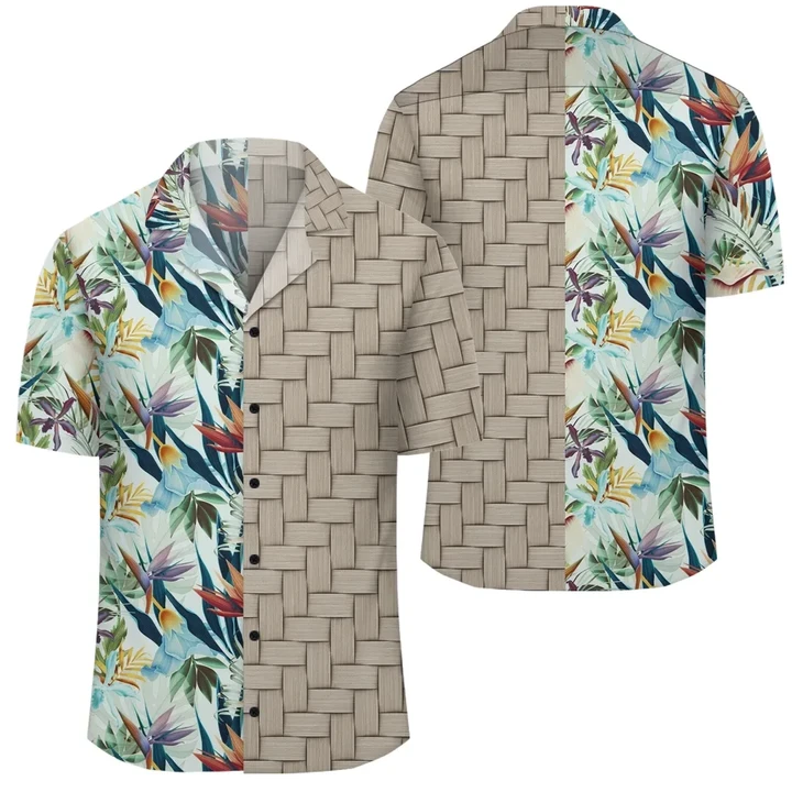AmericansPower Shirt - Tropical Flower Plant And Leaf Pattern Lauhala Moiety Hawaiian Shirt