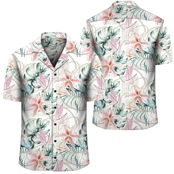 AmericansPower Shirt - Tropical Pattern With Orchids Leaves And Gold Chains Hawaiian Shirt