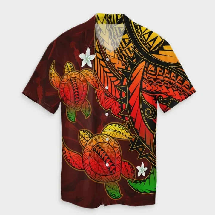AmericansPower Shirt - Hawaii Polynesian Turtle Hibiscus Hawaiian Shirt Color Flag