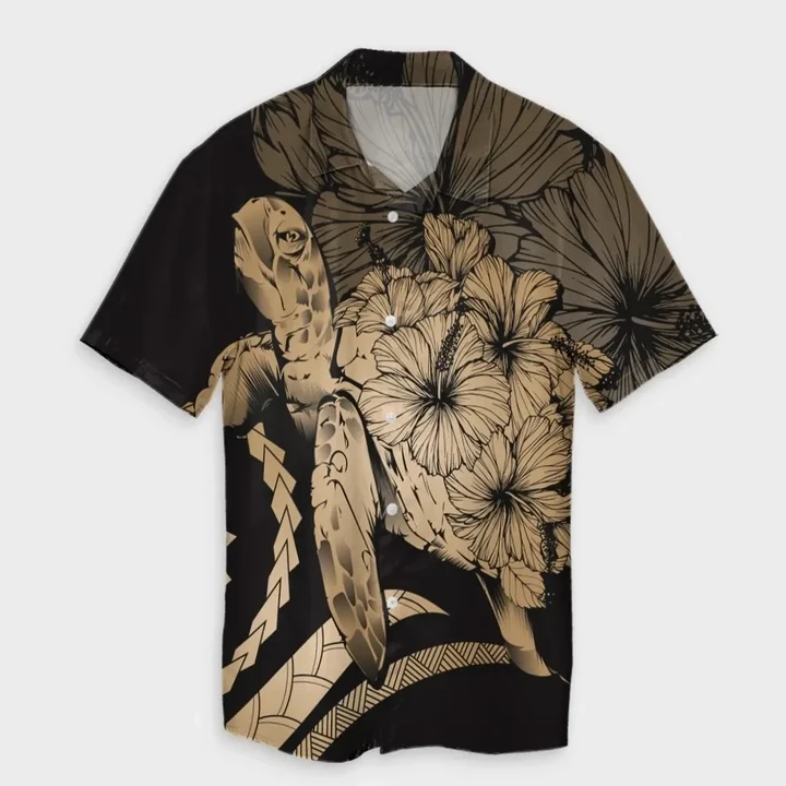 AmericansPower Shirt - Hawaiian Hawaii Turtle Hibiscus Polynesian Vintage Hawaiian Shirt Gold