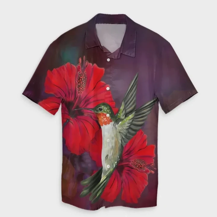 AmericansPower Shirt - Hawaiian Hummingbird And Hibiscus Polynesian Hawaiian Shirt