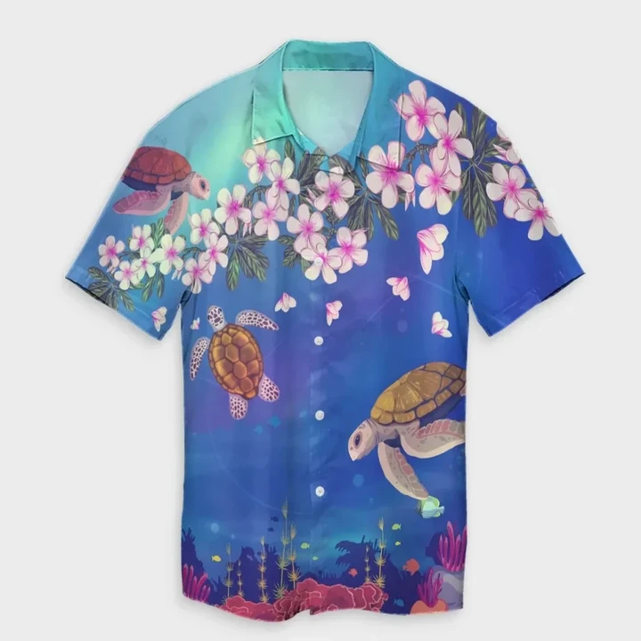 AmericansPower Shirt - Hawaiian Turtle And Plumeria Pattern Polynesian Hawaiian Shirt