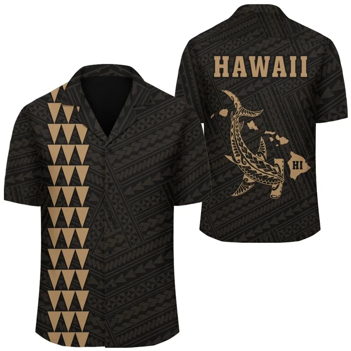 AmericansPower Shirt - Kakau Polynesian Hammerhead Shark Map Hawaii Shirt Gold