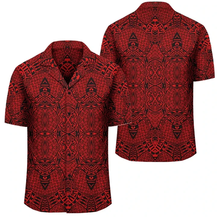 AmericansPower Shirt - Polynesian Lauhala Mix Red Hawaiian Shirt