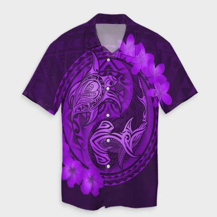 AmericansPower Shirt - Hawaii Yin Yang Turtle Shark Hibiscus Plumeria Hawaiian Shirt Purple