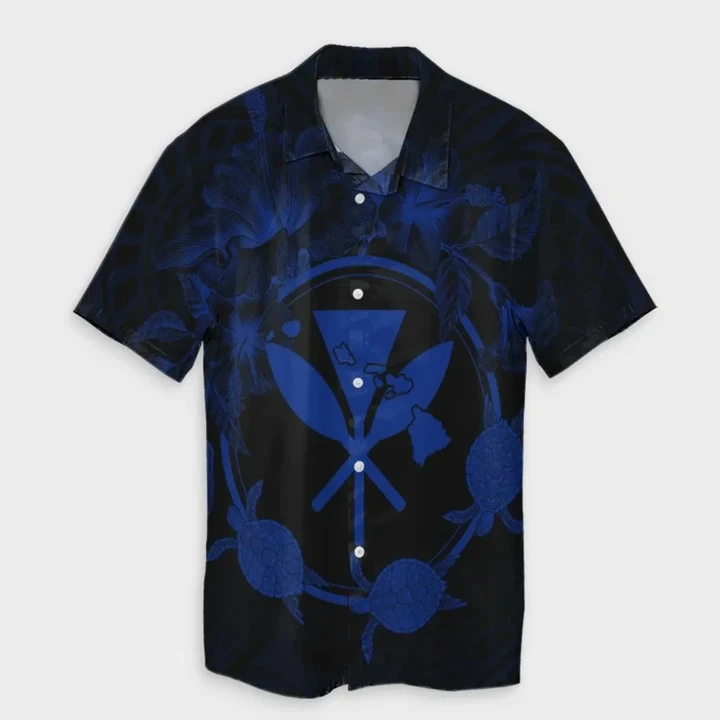 AmericansPower Shirt - Hawaii Kanaka Turtle Hibiscus Polynesian Hawaiian Shirt Anthea Style Blue