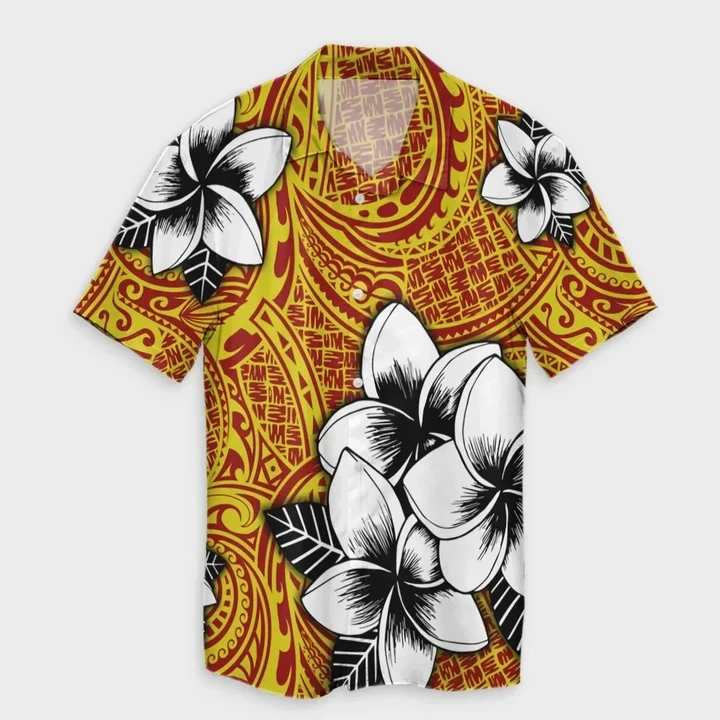 AmericansPower Shirt - Hawaiian Plumeria Tribe Yellow Red Polynesian Hawaiian Shirt