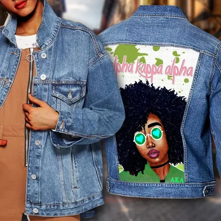 Black Lady Alpha Kappa Alpha Denim Jacket