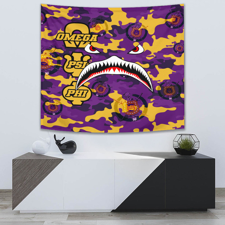 AmericansPower Tapestry - Omega Psi Phi Full Camo Shark Tapestry | AmericansPower
