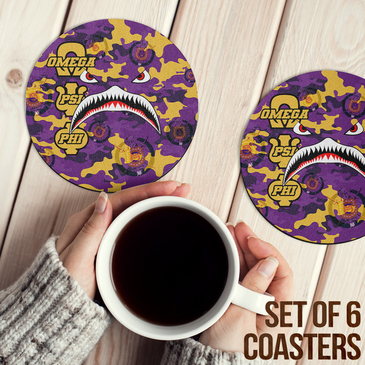 AmericansPower Coasters (Sets of 6) - Omega Psi Phi Full Camo Shark Coasters | AmericansPower
