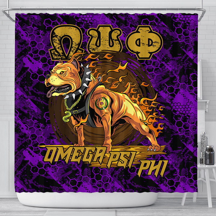 AmericansPower Shower Curtain - Omega Psi Phi Dog Shower Curtain | AmericansPower
