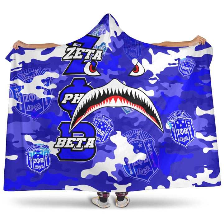 AmericansPower Hooded Blanket - Zeta Phi Beta Full Camo Shark Hooded Blanket | AmericansPower
