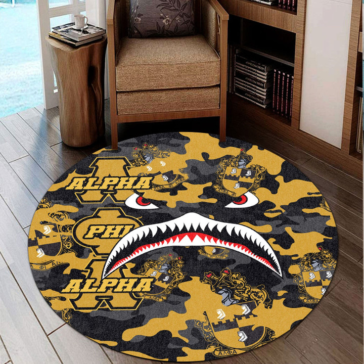 AmericansPower Round Carpet - Alpha Phi Alpha Full Camo Shark Round Carpet | AmericansPower
