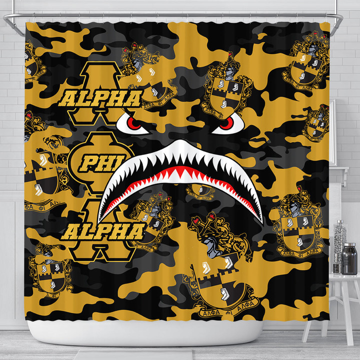 AmericansPower Shower Curtain - Alpha Phi Alpha Full Camo Shark Shower Curtain | AmericansPower
