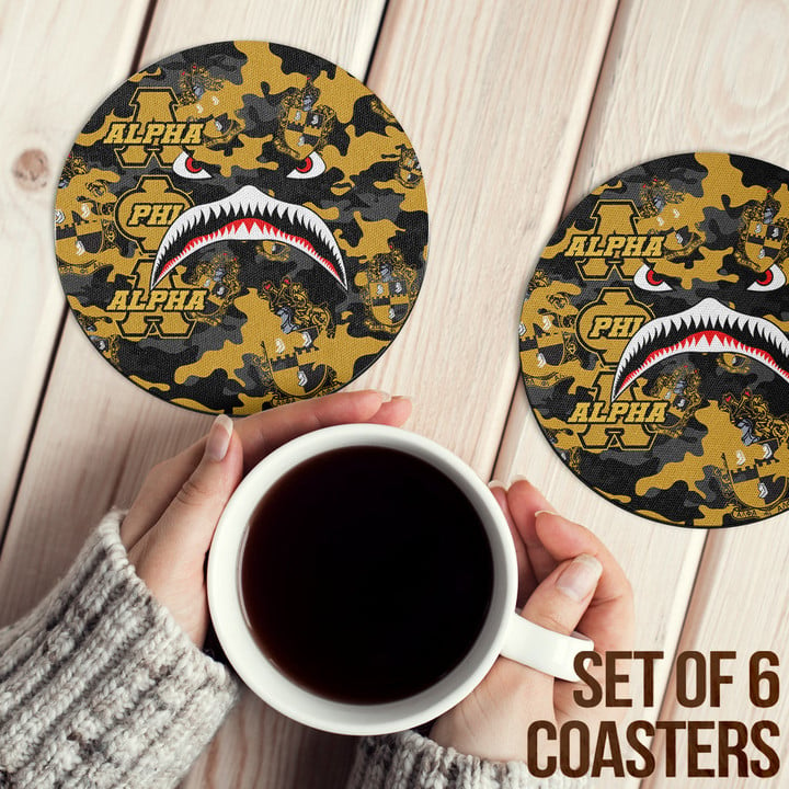 AmericansPower Coasters (Sets of 6) - Alpha Phi Alpha Full Camo Shark Coasters | AmericansPower

