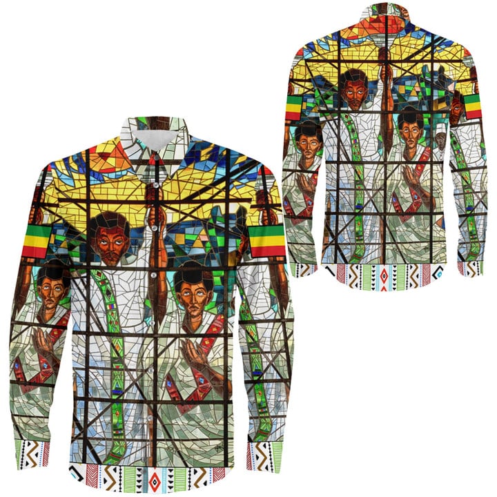 AmericansPower Clothing - Ethiopian Orthodox Flag Long Sleeve Button Shirt A7 | AmericansPower