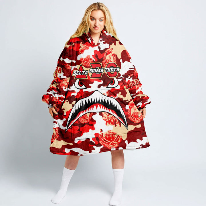 AmericansPower Clothing - Delta Sigma Theta Full Camo Shark Oodie Blanket Hoodie A7 | AmericansPower