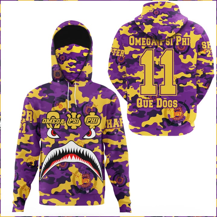 AmericansPower Clothing - Omega Psi Phi Full Camo Shark Hoodie Gaiter A7 | AmericansPower