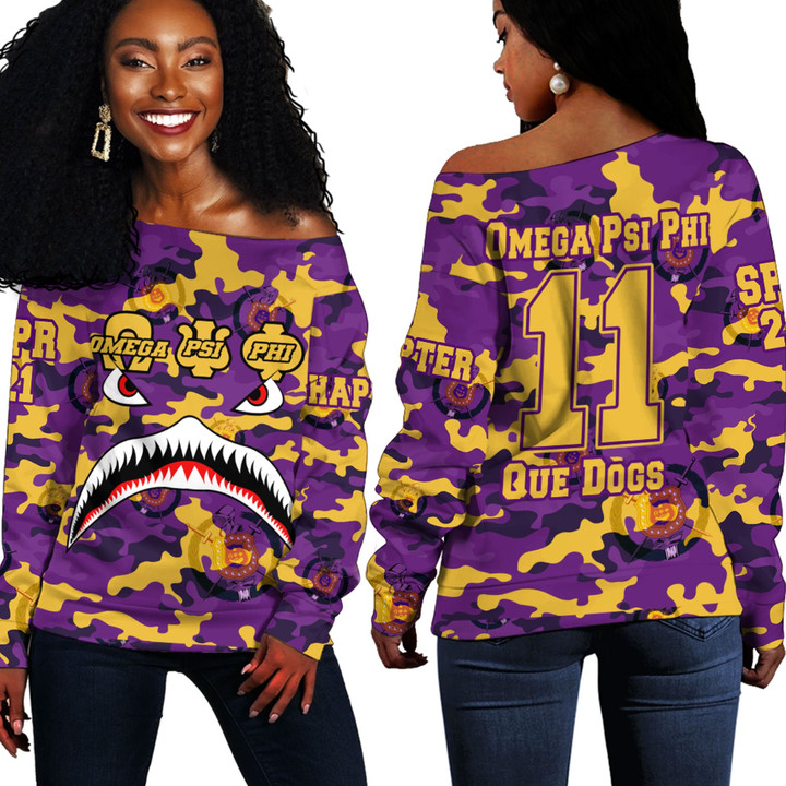 AmericansPower Clothing - Omega Psi Phi Full Camo Shark Off Shoulder Sweaters A7 | AmericansPower