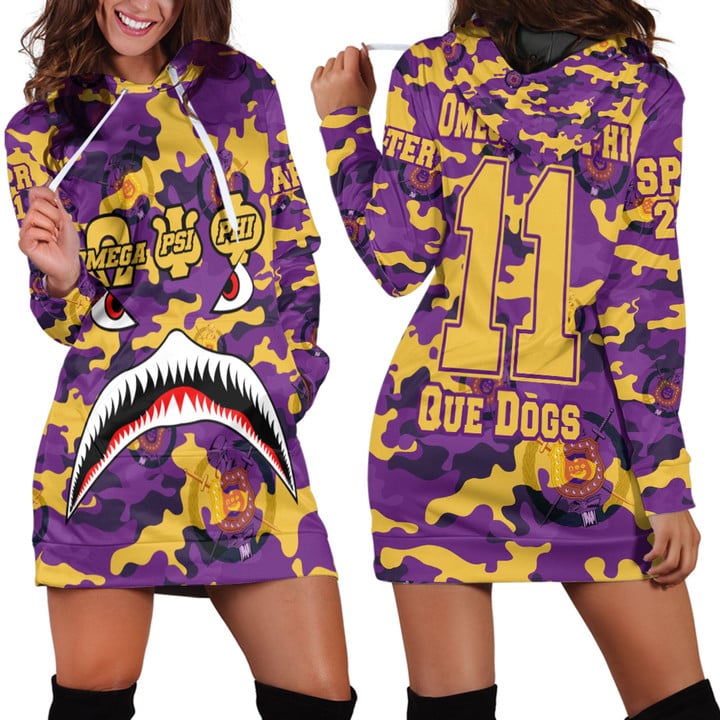 AmericansPower Clothing - Omega Psi Phi Full Camo Shark Hoodie Dress A7 | AmericansPower
