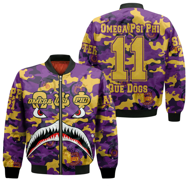 AmericansPower Clothing - Omega Psi Phi Full Camo Shark Zip Bomber Jacket A7 | AmericansPower