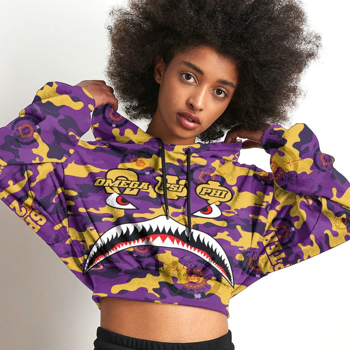 AmericansPower Clothing - Omega Psi Phi Full Camo Shark Croptop Hoodie A7 | AmericansPower