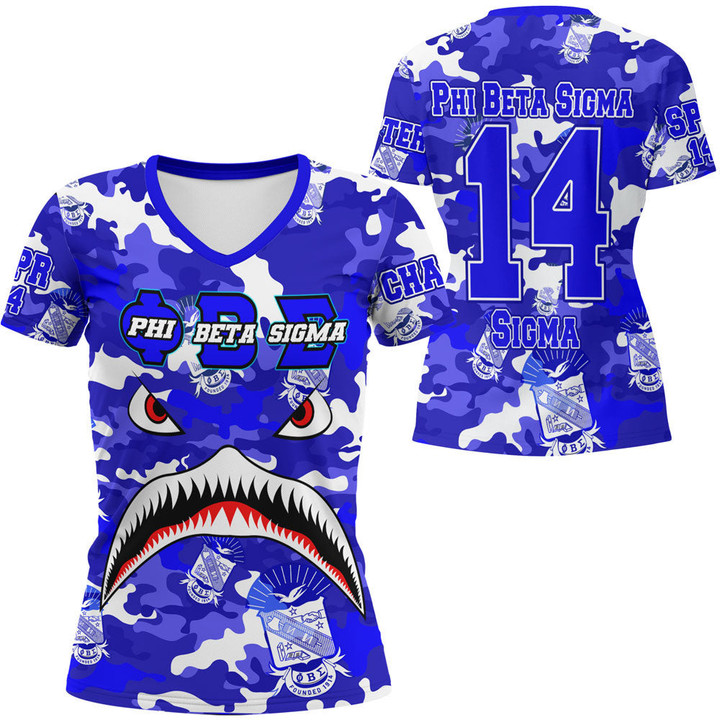 AmericansPower Clothing - Phi Beta Sigma Full Camo Shark Rugby V-neck T-shirt A7 | AmericansPower