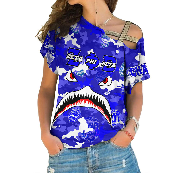 AmericansPower Clothing - Zeta Phi Beta Full Camo Shark One Shoulder Shirt A7 | AmericansPower