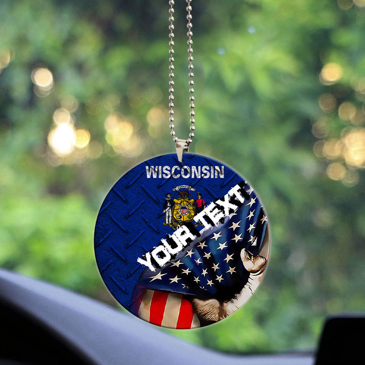 America Flag Of Wisconsin Acrylic Car Ornament - America is a Part My Soul A7 | AmericansPower