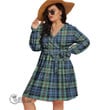 1stScotland Women's Clothing - Maxwell Hunting Clan Tartan Crest Women's V-neck Dress With Waistband A7 | 1stScotland