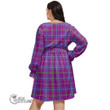 1stScotland Women's Clothing - MacDonald Modern Clan Tartan Crest Women's V-neck Dress With Waistband A7