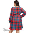 1stScotland Women's Clothing - Seton Hunting Modern Clan Tartan Crest Women's V-neck Dress With Waistband A7
