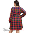 1stScotland Women's Clothing - Rose Hunting Ancient Clan Tartan Crest Women's V-neck Dress With Waistband A7