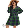 1stScotland Women's Clothing - MacGillivray Hunting Ancient Clan Tartan Crest Women's V-neck Dress With Waistband A7 | 1stScotland