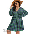 1stScotland Women's Clothing - Rose Hunting Ancient Tartan Women's V-neck Dress With Waistband A7 | 1stScotland